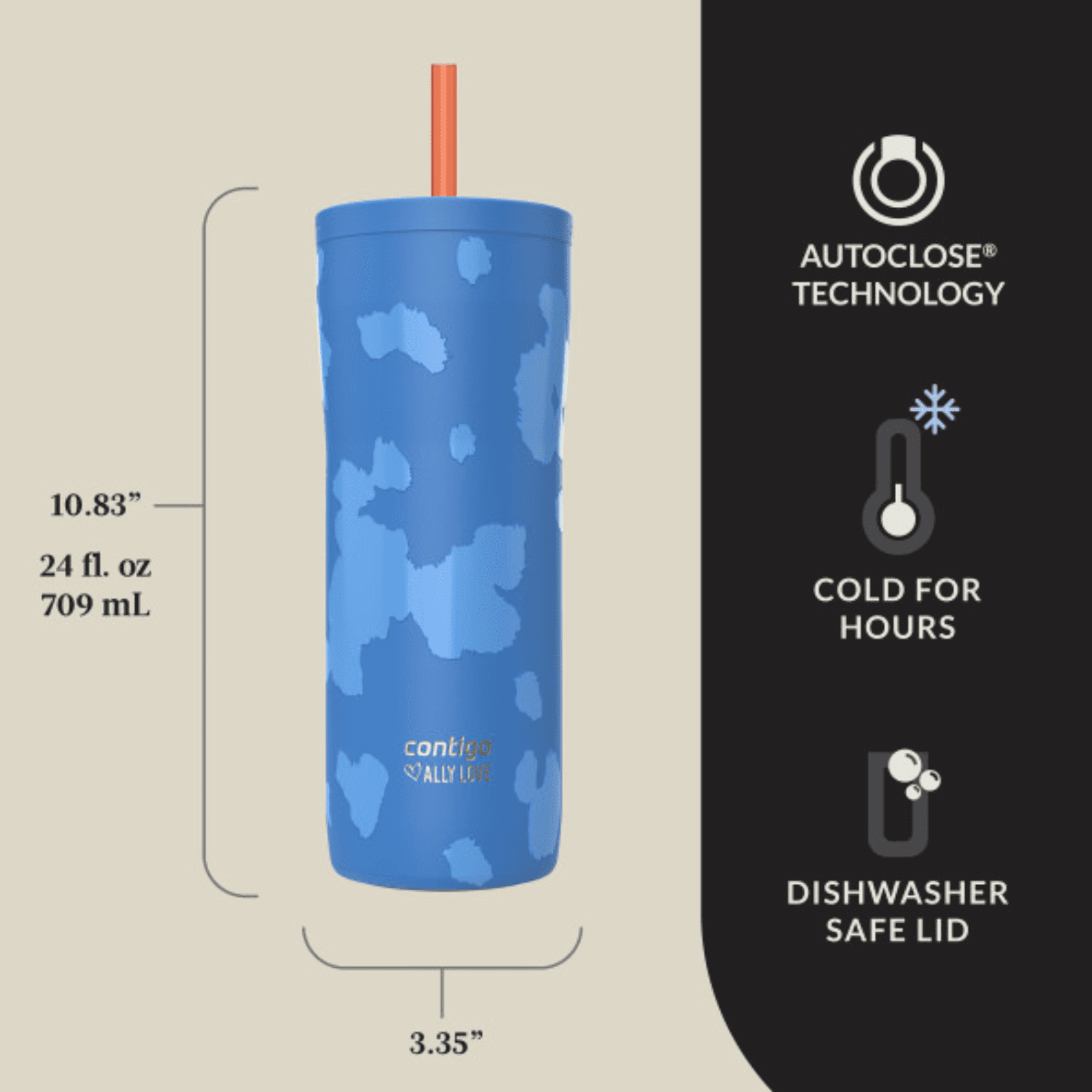 Contigo x Ally Love Streeterville 2.0 Stainless Steel Tumbler with Straw, 24 oz, Stellar Jay