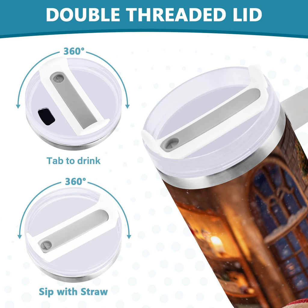 40 oz Insulated Stainless Steel Tumbler Double Wall Stainless Steel Tumbler with 2-Way Drinking Sitting Santa Claus