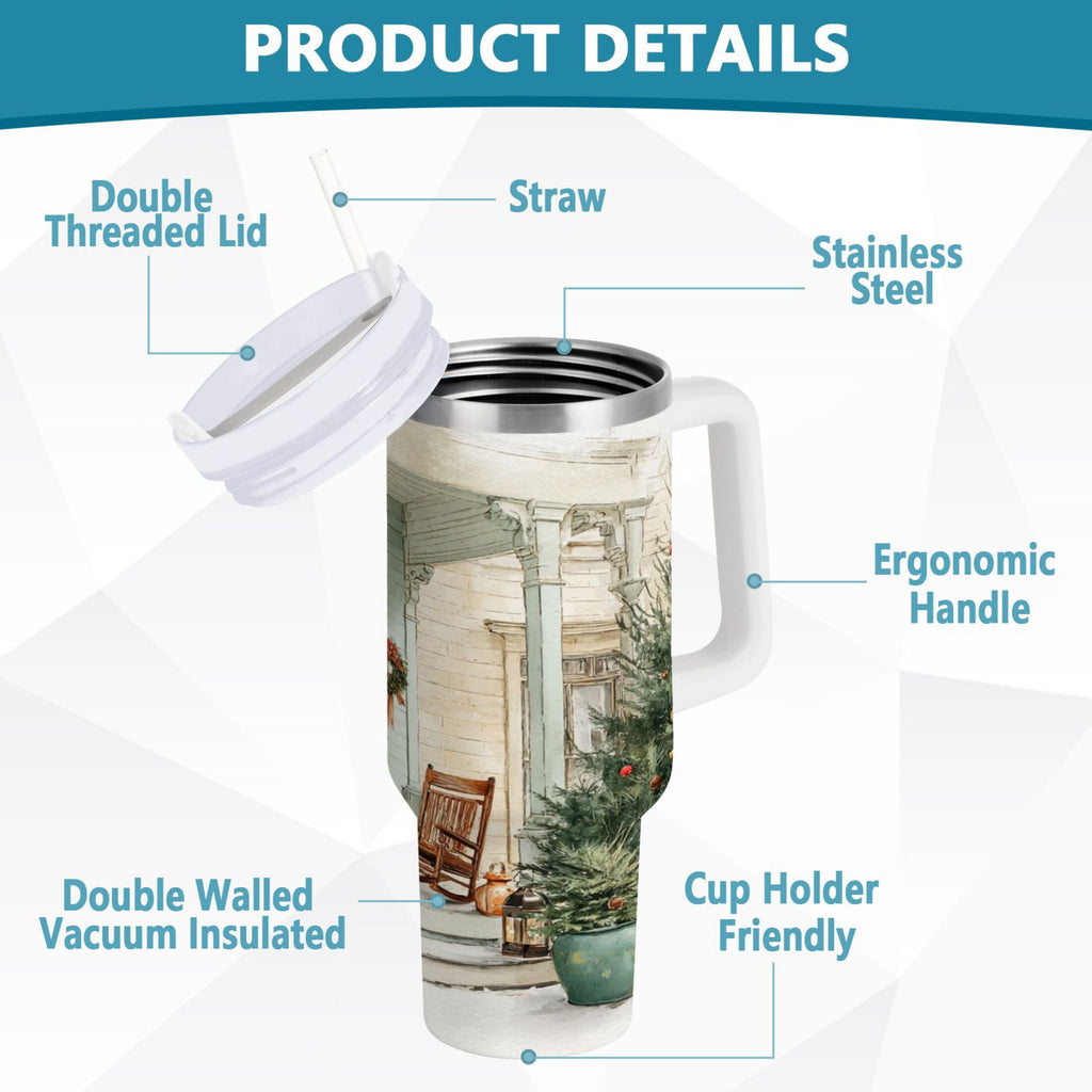 30 oz Insulated Stainless Steel Tumbler Double Wall Stainless Steel Tumbler with 2-Way Drinking Charming Christmas Doorway