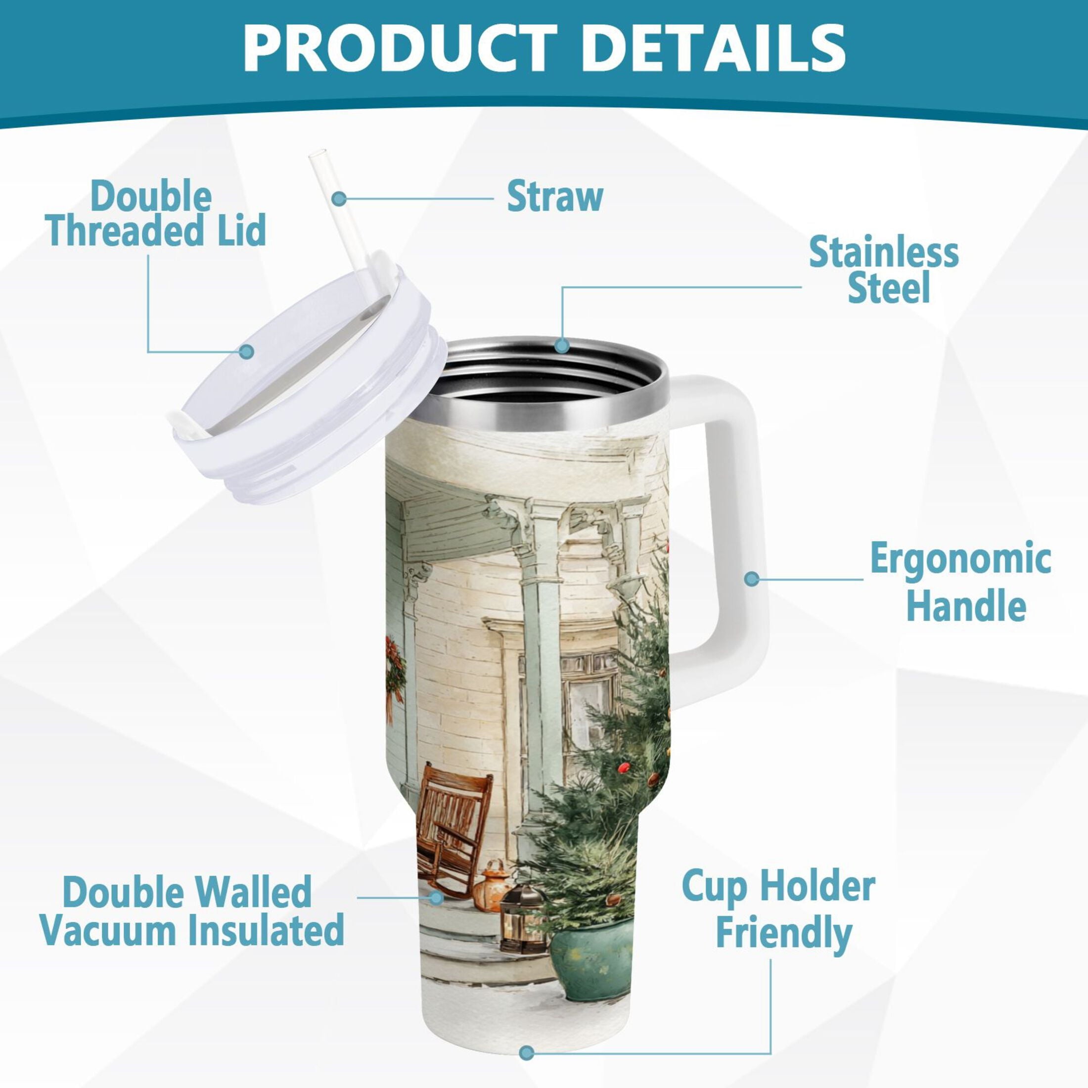 30 oz Insulated Stainless Steel Tumbler Double Wall Stainless Steel Tumbler with 2-Way Drinking Charming Christmas Doorway