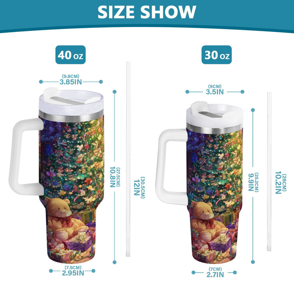 40 oz Insulated Stainless Steel Tumbler Double Wall Stainless Steel Tumbler with 2-Way Drinking Festive Christmas Scene