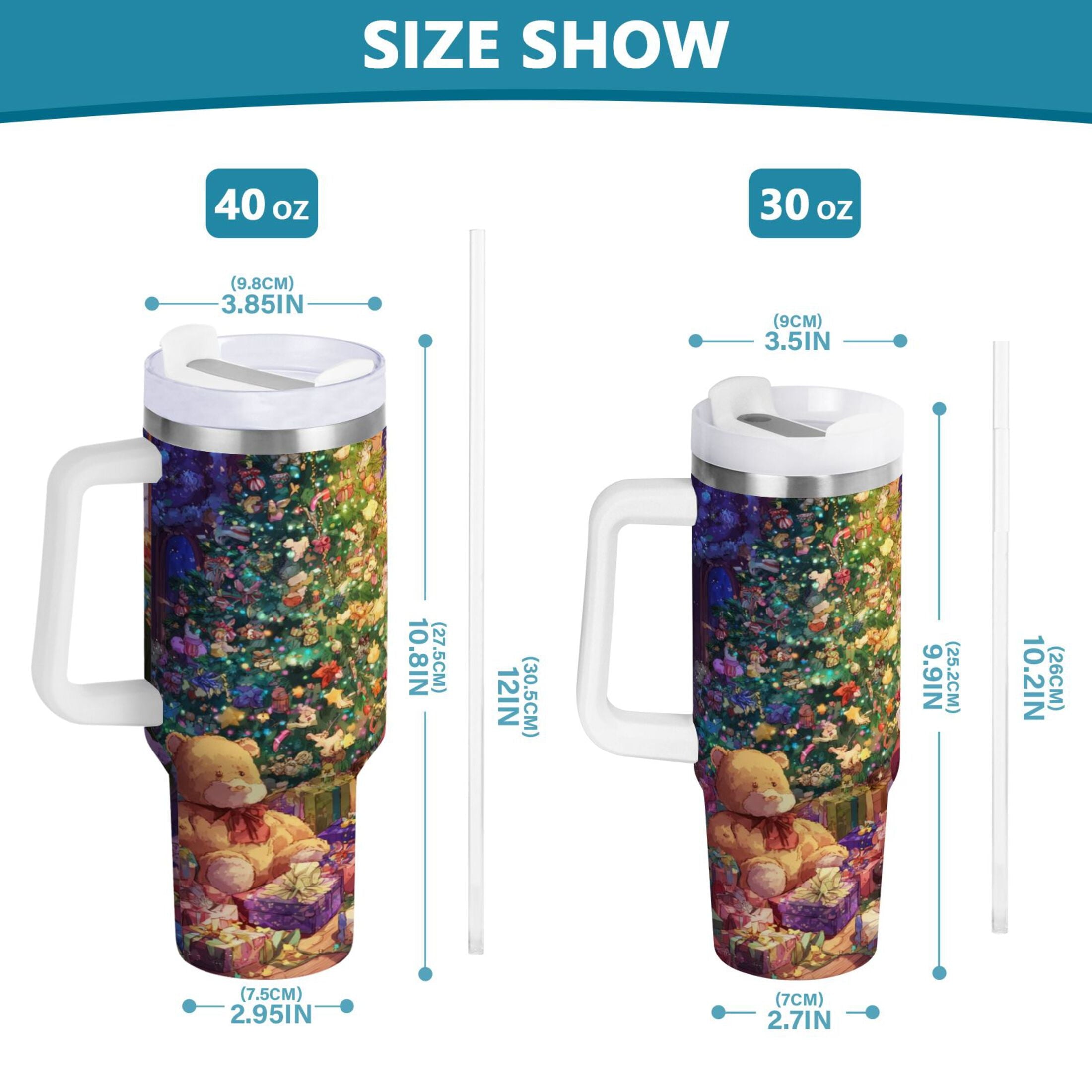 40 oz Insulated Stainless Steel Tumbler Double Wall Stainless Steel Tumbler with 2-Way Drinking Festive Christmas Scene