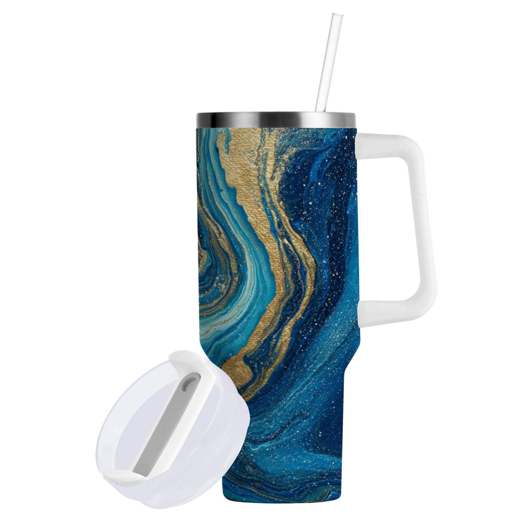 30 oz Insulated Stainless Steel Tumbler Double Wall Stainless Steel Tumbler with 2-Way Drinking Blue and Gold Ocean
