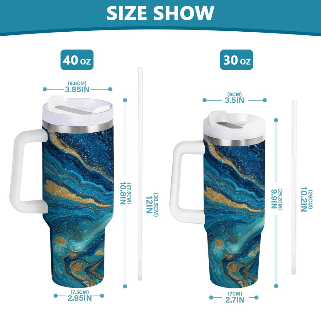 30 oz Insulated Stainless Steel Tumbler Double Wall Stainless Steel Tumbler with 2-Way Drinking Blue and Gold Ocean