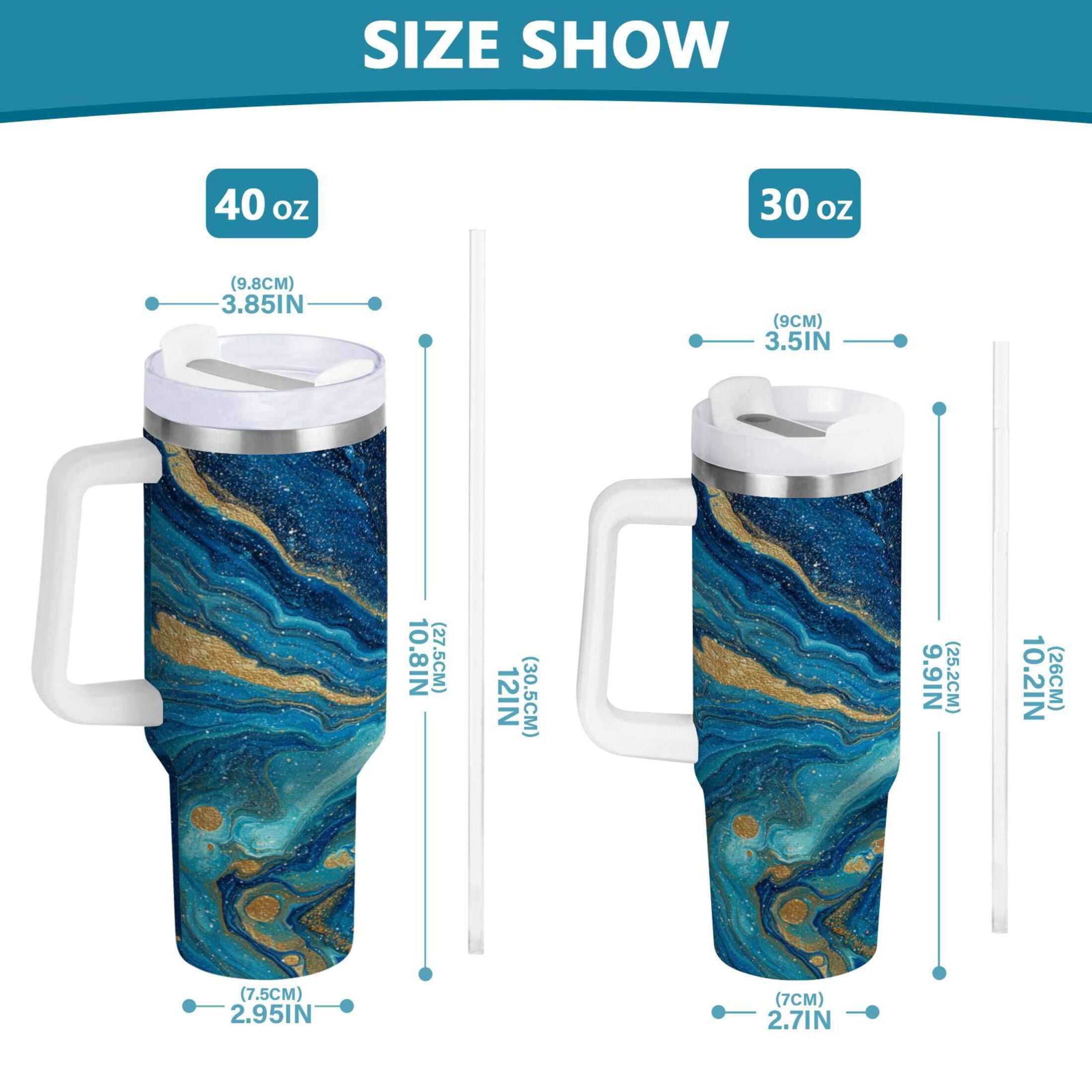 30 oz Insulated Stainless Steel Tumbler Double Wall Stainless Steel Tumbler with 2-Way Drinking Blue and Gold Ocean