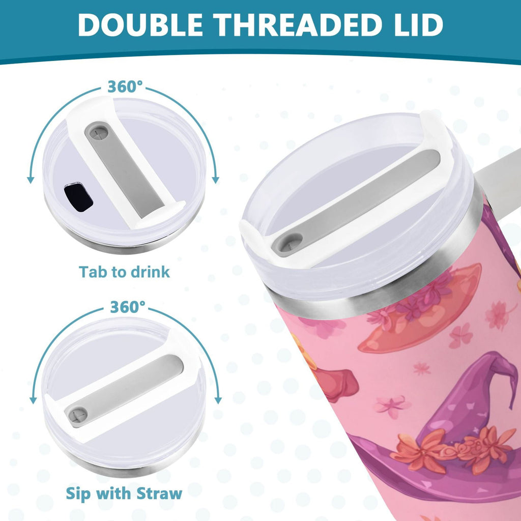 30 oz Insulated Stainless Steel Tumbler Double Wall Stainless Steel Tumbler with 2-Way Drinking Colorful Hat Pattern