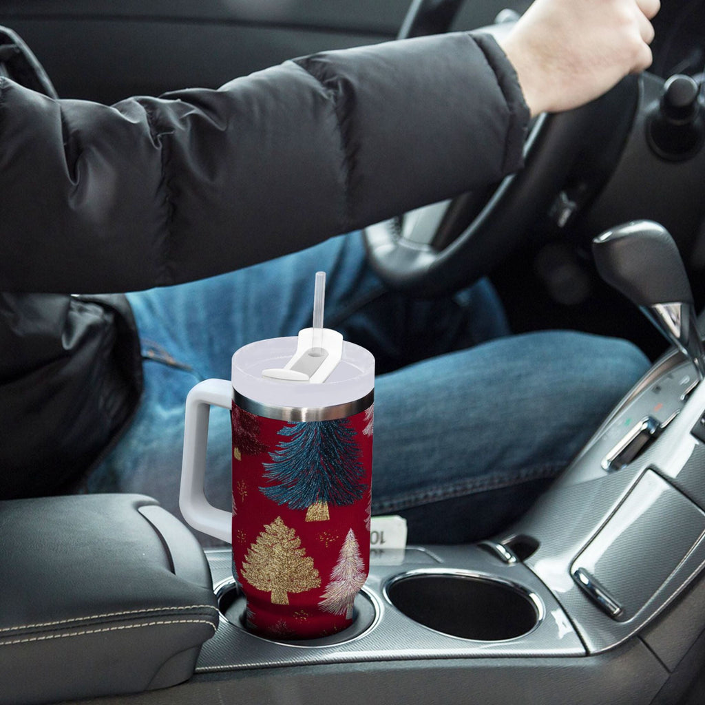30 oz Insulated Stainless Steel Tumbler Double Wall Stainless Steel Tumbler with 2-Way Drinking Stylized Christmas Trees