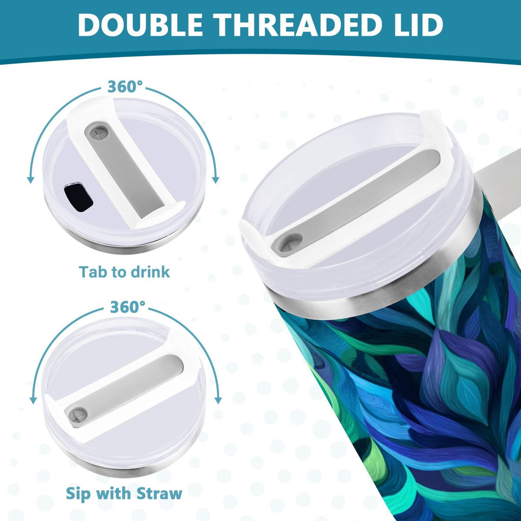 40 oz Insulated Stainless Steel Tumbler Double Wall Stainless Steel Tumbler with 2-Way Drinking Elegant Blue Abstract Shapes