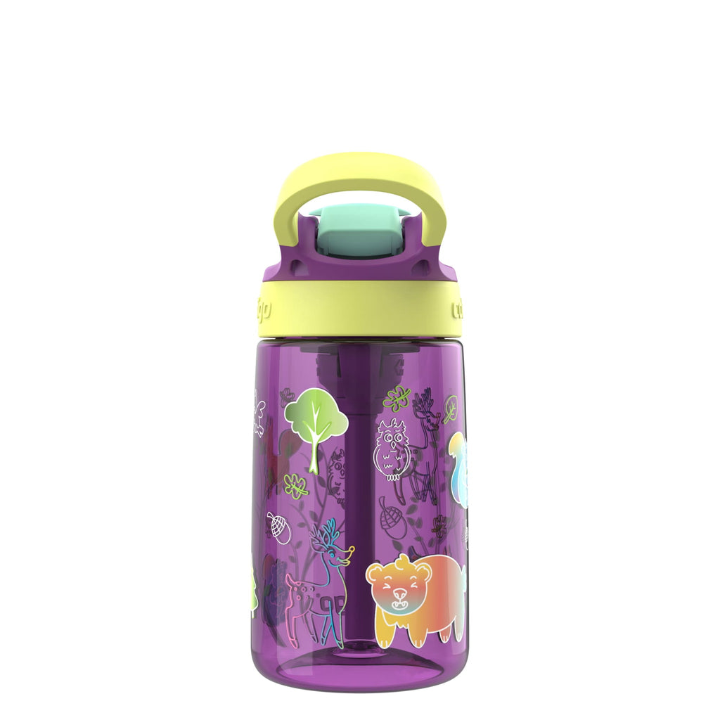 (4 pack) Contigo Kids Water Bottle with Redesigned AUTOSPOUT Straw, 14 oz, Grape Forest Haven