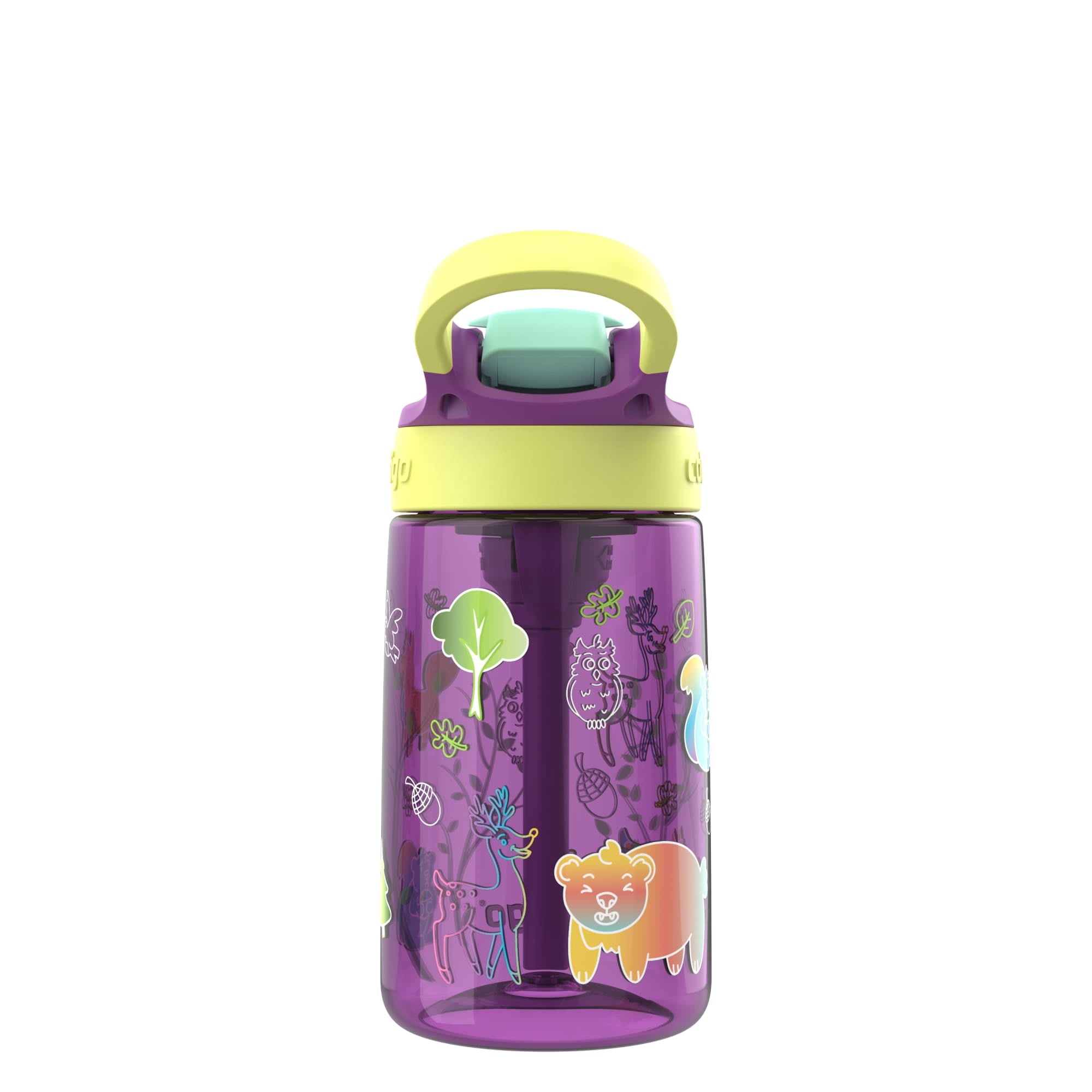 (4 pack) Contigo Kids Water Bottle with Redesigned AUTOSPOUT Straw, 14 oz, Grape Forest Haven