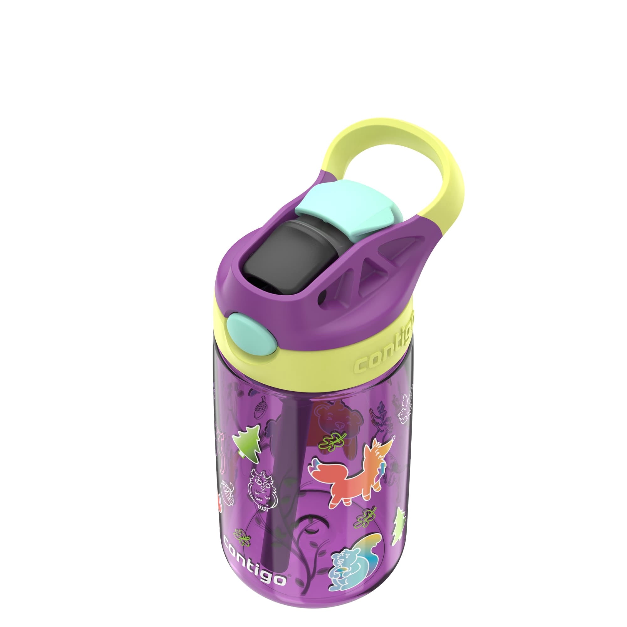 (4 pack) Contigo Kids Water Bottle with Redesigned AUTOSPOUT Straw, 14 oz, Grape Forest Haven