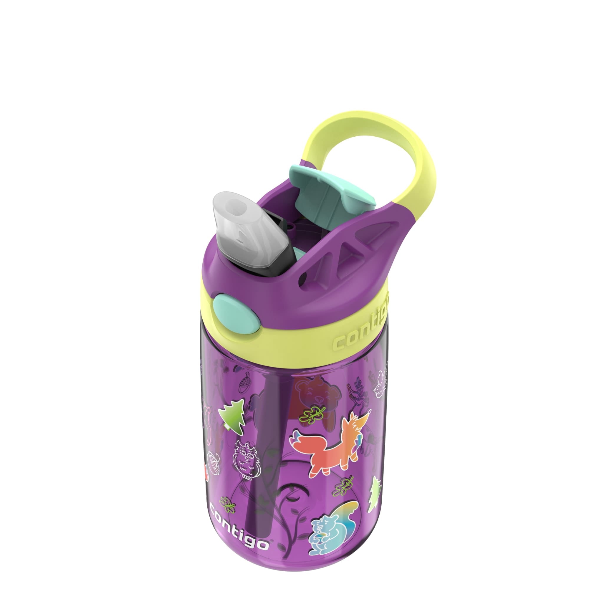 (4 pack) Contigo Kids Water Bottle with Redesigned AUTOSPOUT Straw, 14 oz, Grape Forest Haven