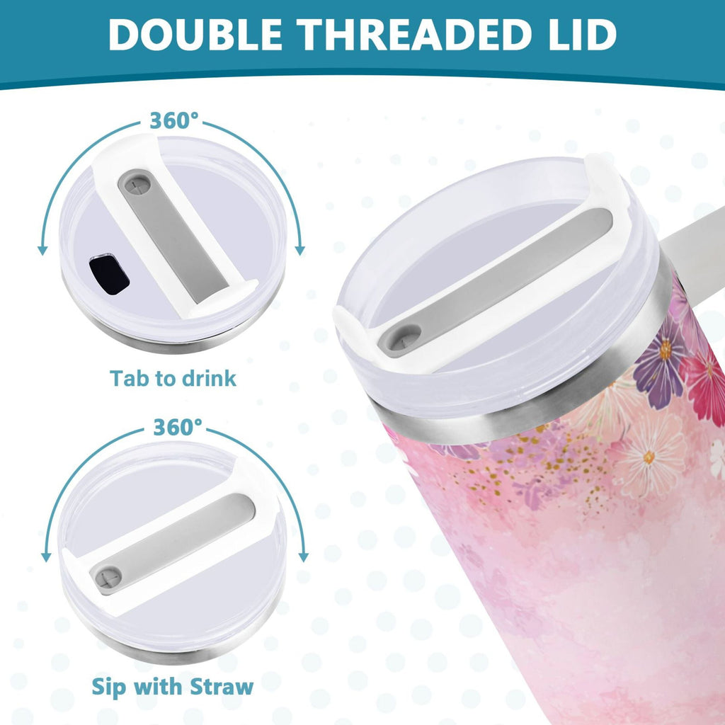 30 oz Insulated Stainless Steel Tumbler Double Wall Stainless Steel Tumbler with 2-Way Drinking Colorful Pastel Floral Pattern