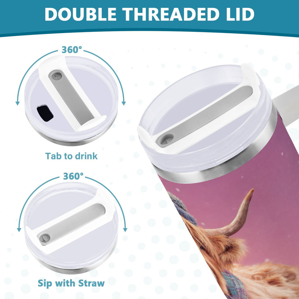30 oz Insulated Stainless Steel Tumbler Double Wall Stainless Steel Tumbler with 2-Way Drinking Cow Wearing Christmas