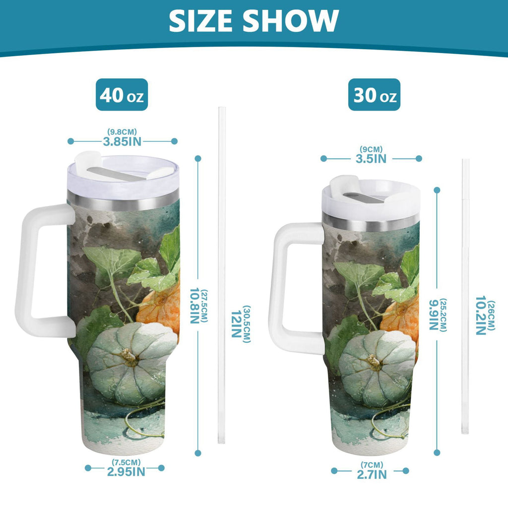 40 oz Insulated Stainless Steel Tumbler Double Wall Stainless Steel Tumbler with 2-Way Drinking Orange and White Pumpkins