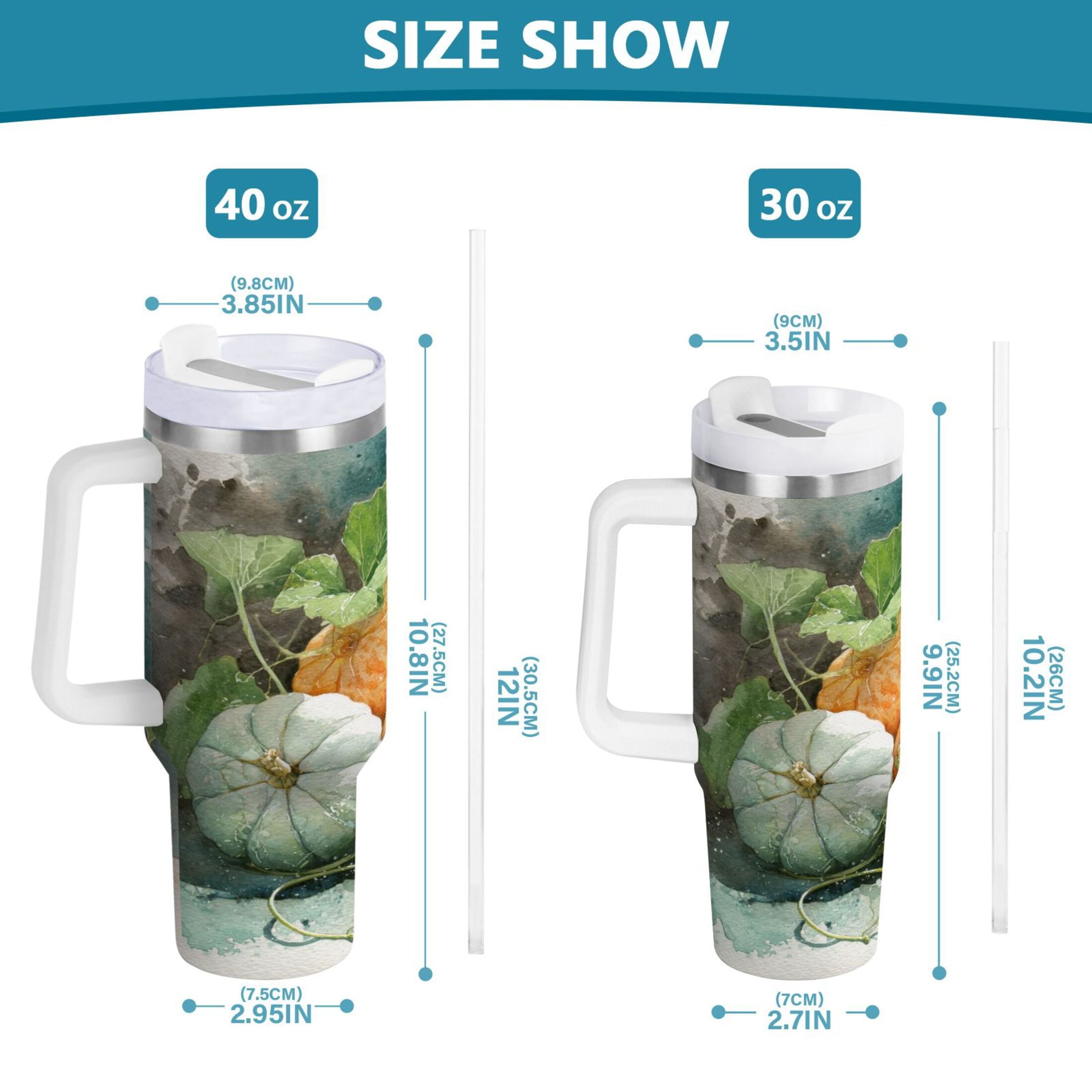 40 oz Insulated Stainless Steel Tumbler Double Wall Stainless Steel Tumbler with 2-Way Drinking Orange and White Pumpkins