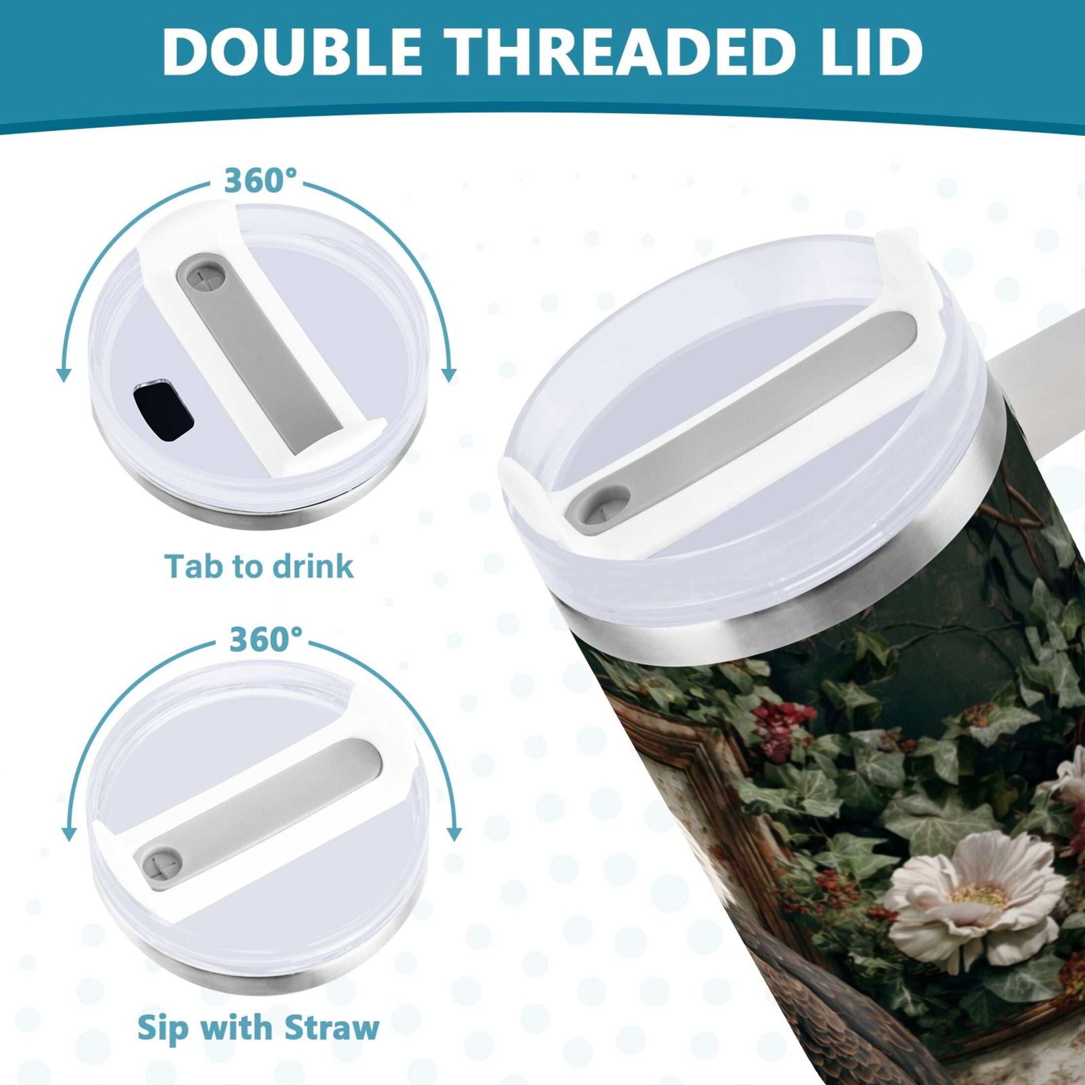 30 oz Insulated Stainless Steel Tumbler Double Wall Stainless Steel Tumbler with 2-Way Drinking Wreath and Bald Eagle