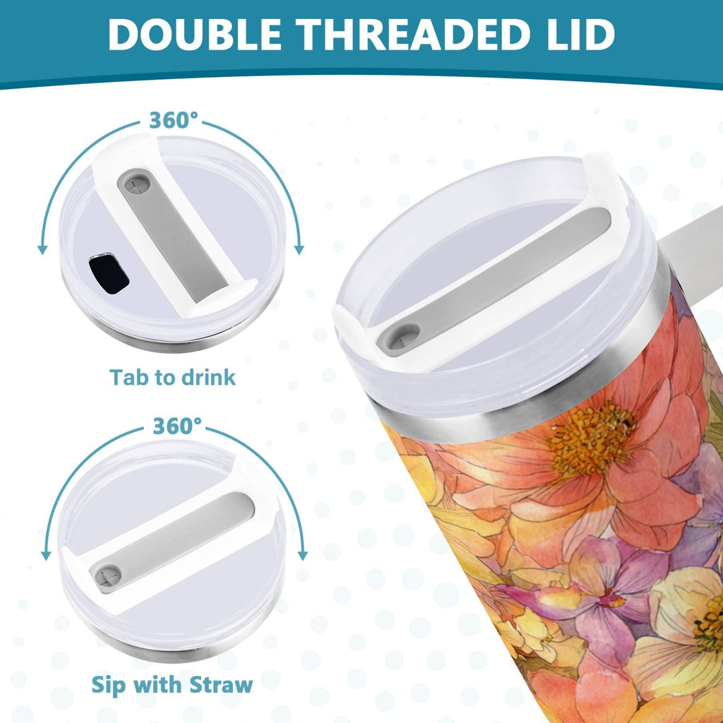 30 oz Insulated Stainless Steel Tumbler Double Wall Stainless Steel Tumbler with 2-Way Drinking Summer Blossoms
