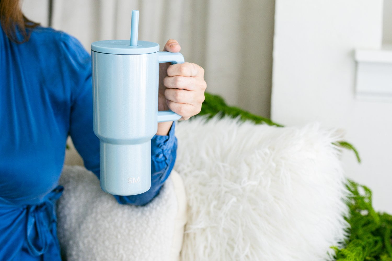 Simple Modern 30 fl oz Insulated Stainless Steel Trek Tumbler with Straw Lid | Seaglass Sage and Cream Checkmate