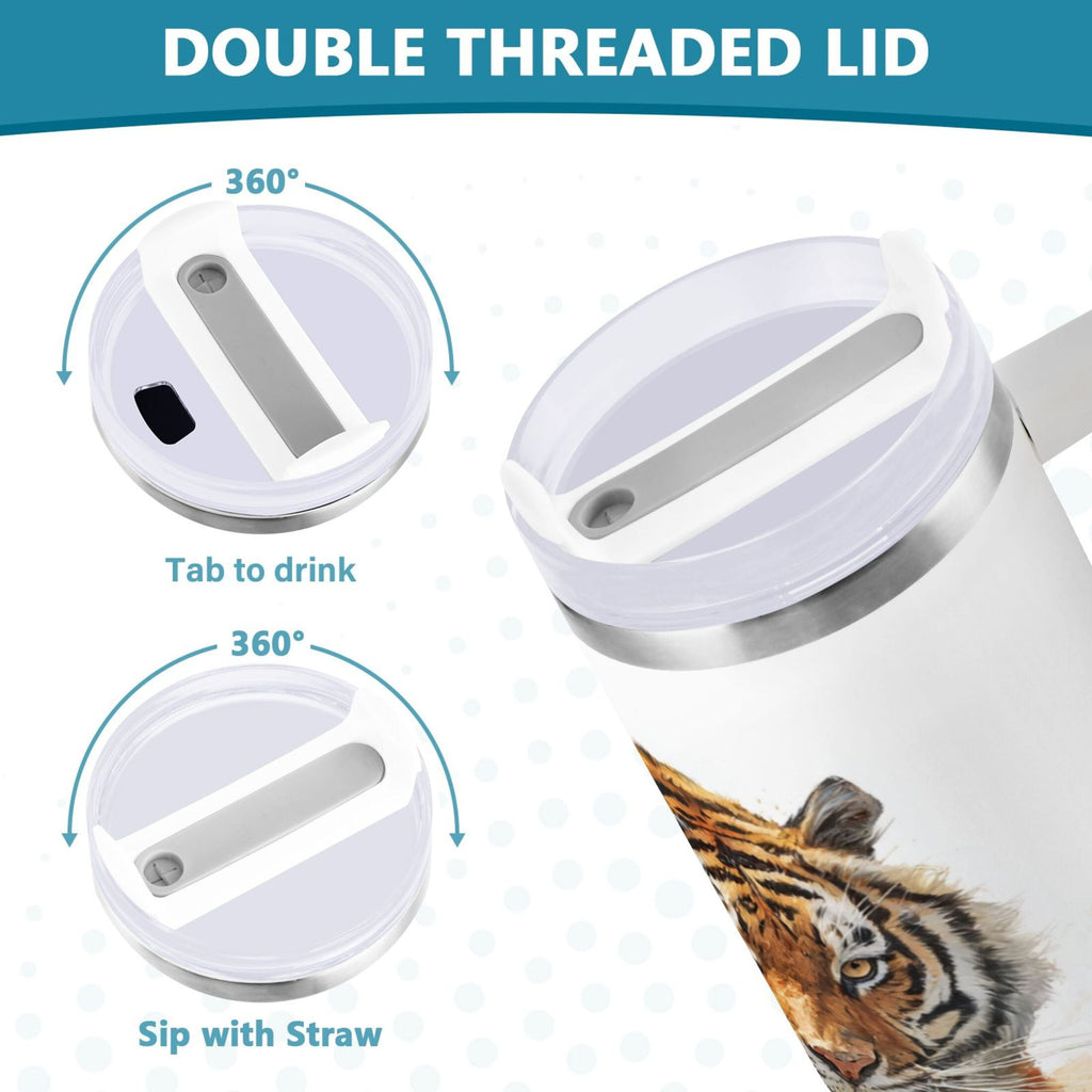 30 oz Insulated Stainless Steel Tumbler Double Wall Stainless Steel Tumbler with 2-Way Drinking Tiger in Action