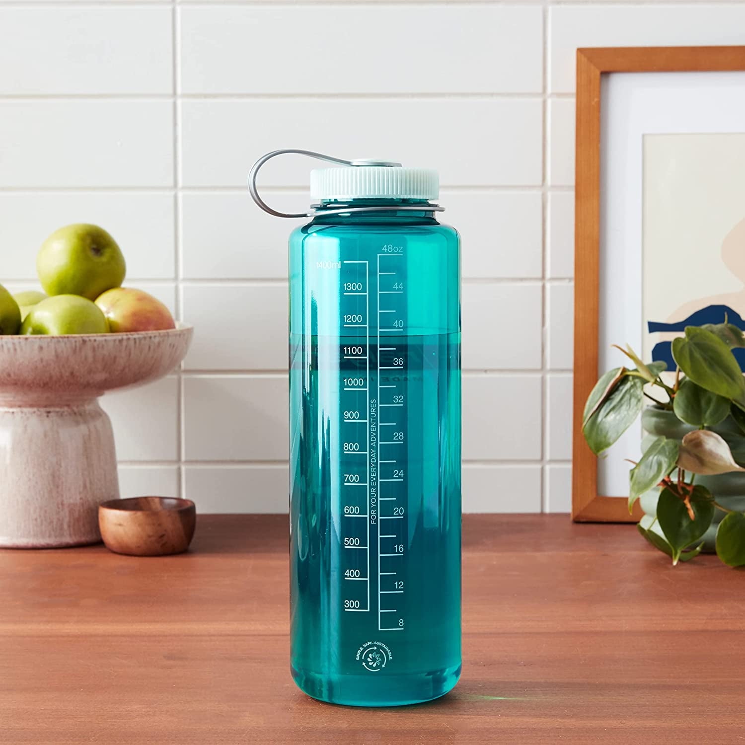 Nalgene Sustain Tritan BPA-Free Water Bottle Made with Material Derived from 50% Plastic Waste (using ISCC certified mass balance), 48 OZ, Wide Mouth, Blue