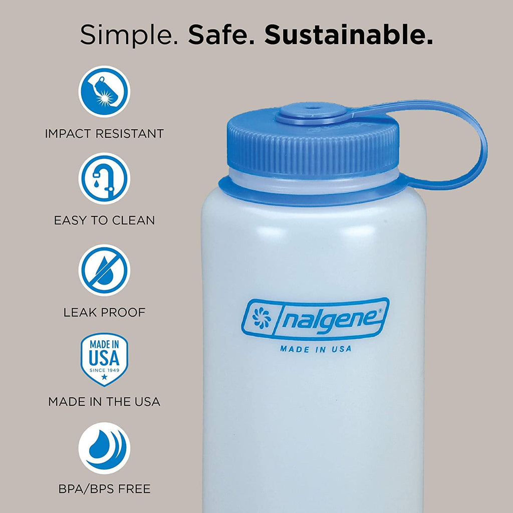 Nalgene Sustain Tritan BPA-Free Water Bottle Made with Material Derived from 50% Plastic Waste (using ISCC certified mass balance), 48 OZ, Wide Mouth, Blue