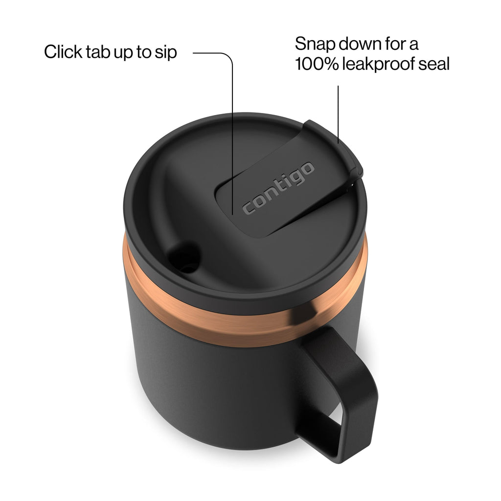 Contigo SnapSeal Leakproof Stainless Steel Reusable Travel Tumbler,Black/Bronze, 14 oz