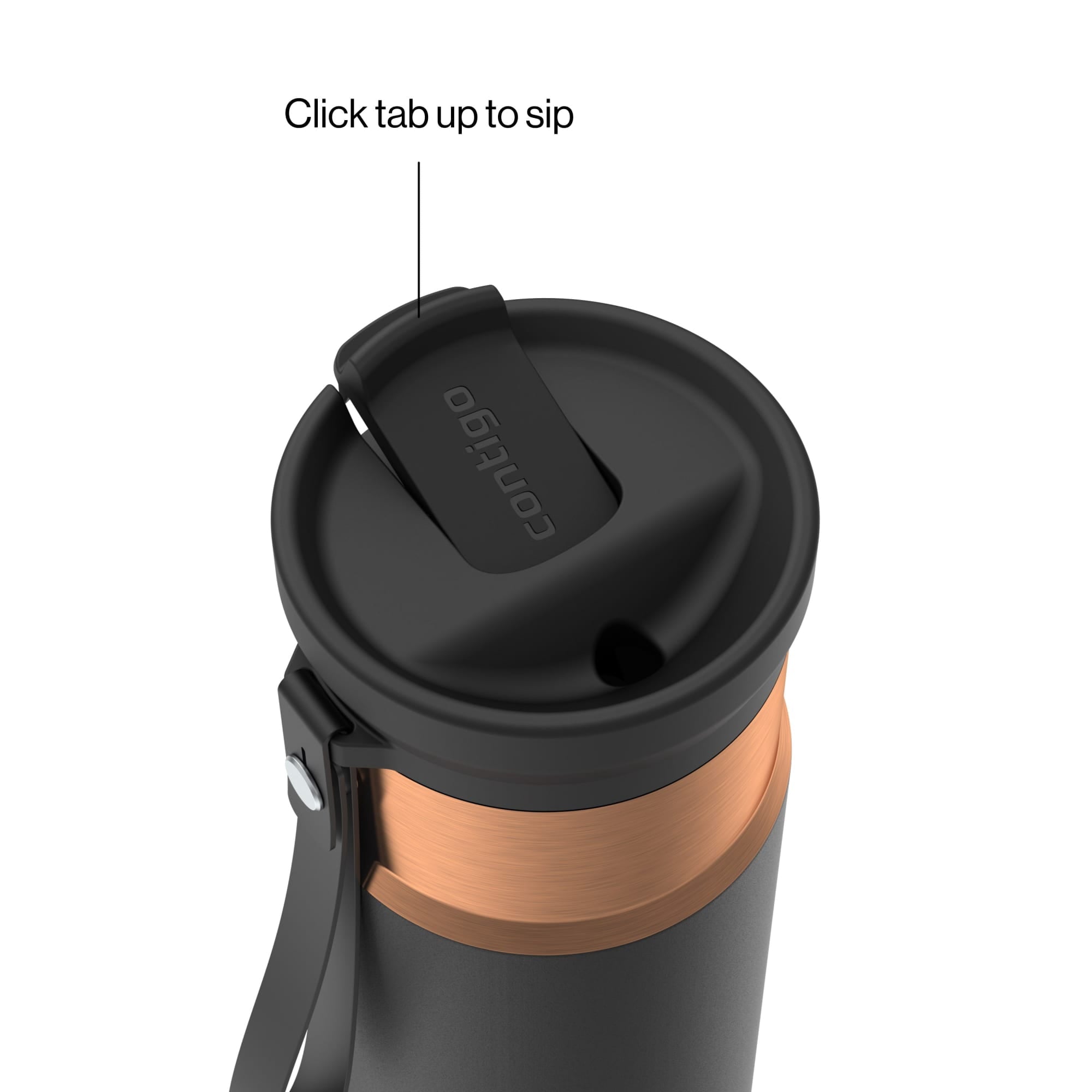 Contigo SnapSeal Leakproof Stainless Steel Reusable Water Bottle with Carrying Strap, Black/Bronze, 16 oz