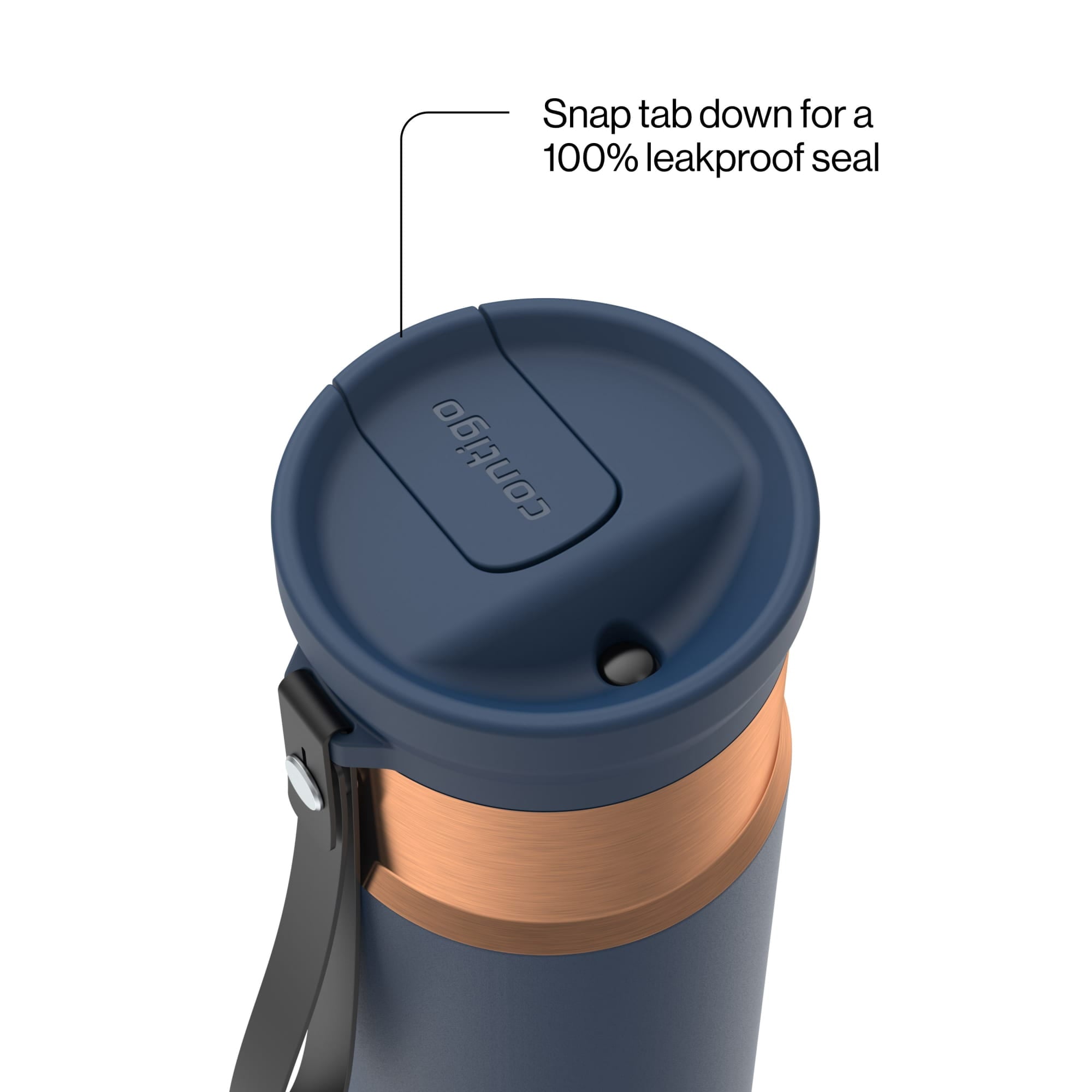 Contigo SnapSeal Leakproof Stainless Steel Reusable Water Bottle with Carrying Strap, Black/Bronze, 16 oz
