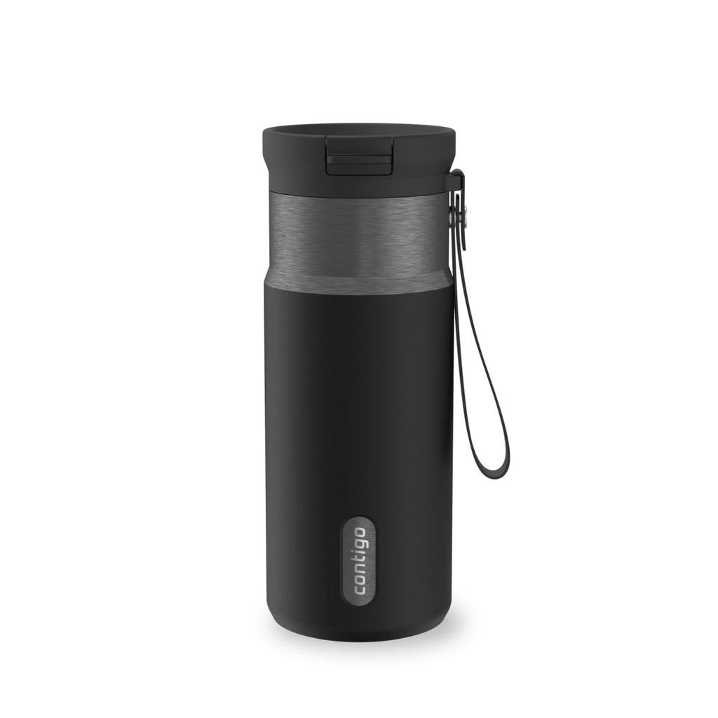 Contigo SnapSeal Leakproof Stainless Steel Reusable Water Bottle with Carrying Strap, Black/Bronze, 16 oz