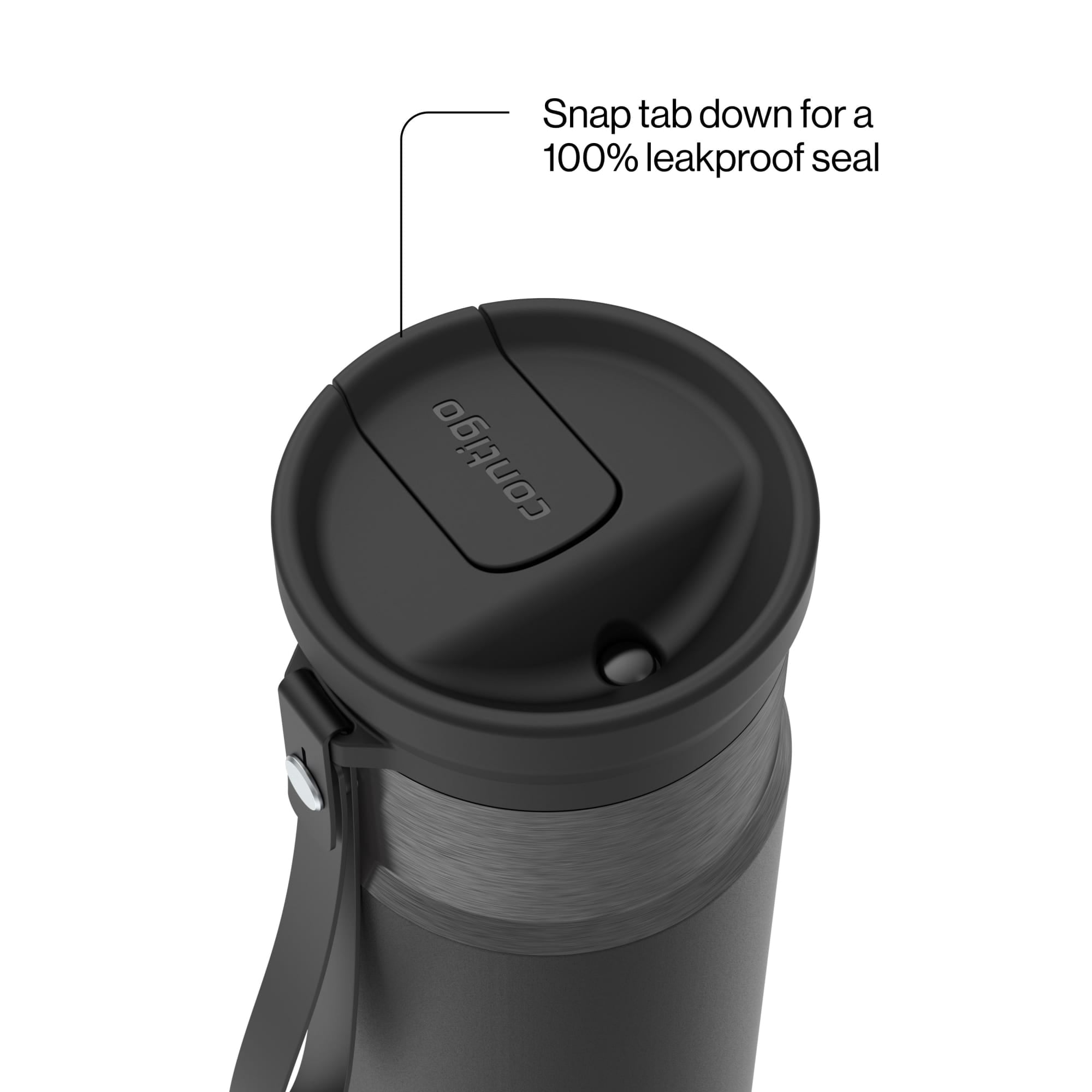 Contigo SnapSeal Leakproof Stainless Steel Reusable Water Bottle with Carrying Strap, Black/Bronze, 16 oz