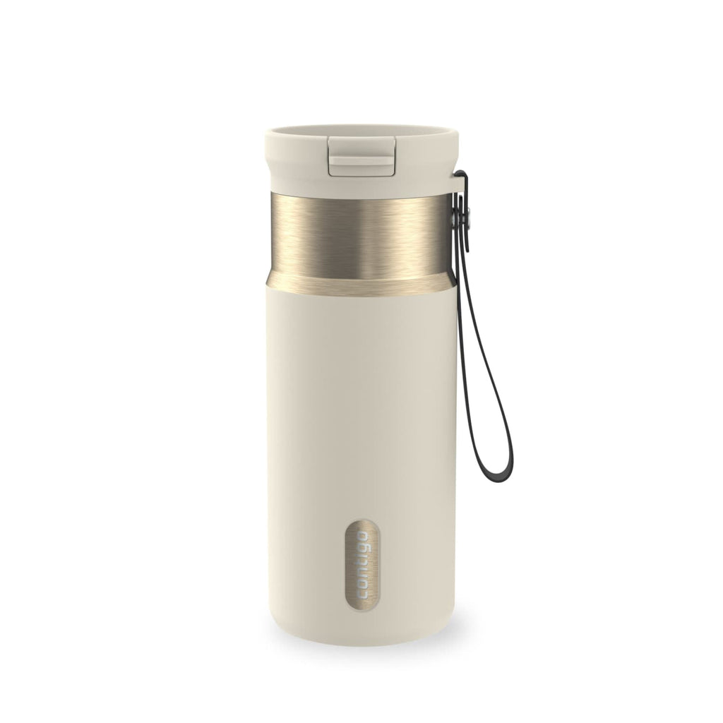 Contigo SnapSeal Leakproof Stainless Steel Reusable Water Bottle with Carrying Strap, Black/Bronze, 16 oz