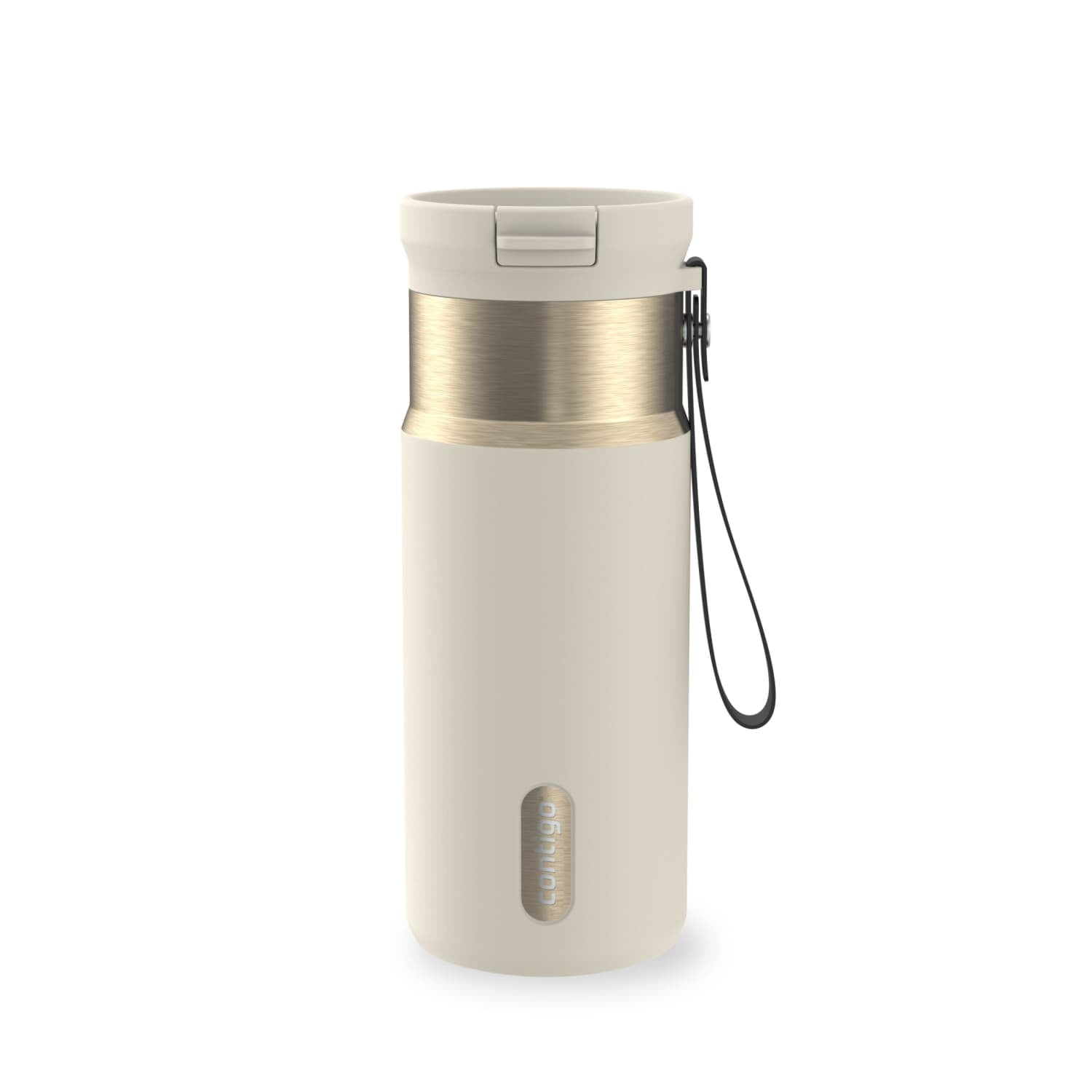 Contigo SnapSeal Leakproof Stainless Steel Reusable Water Bottle with Carrying Strap, Black/Bronze, 16 oz