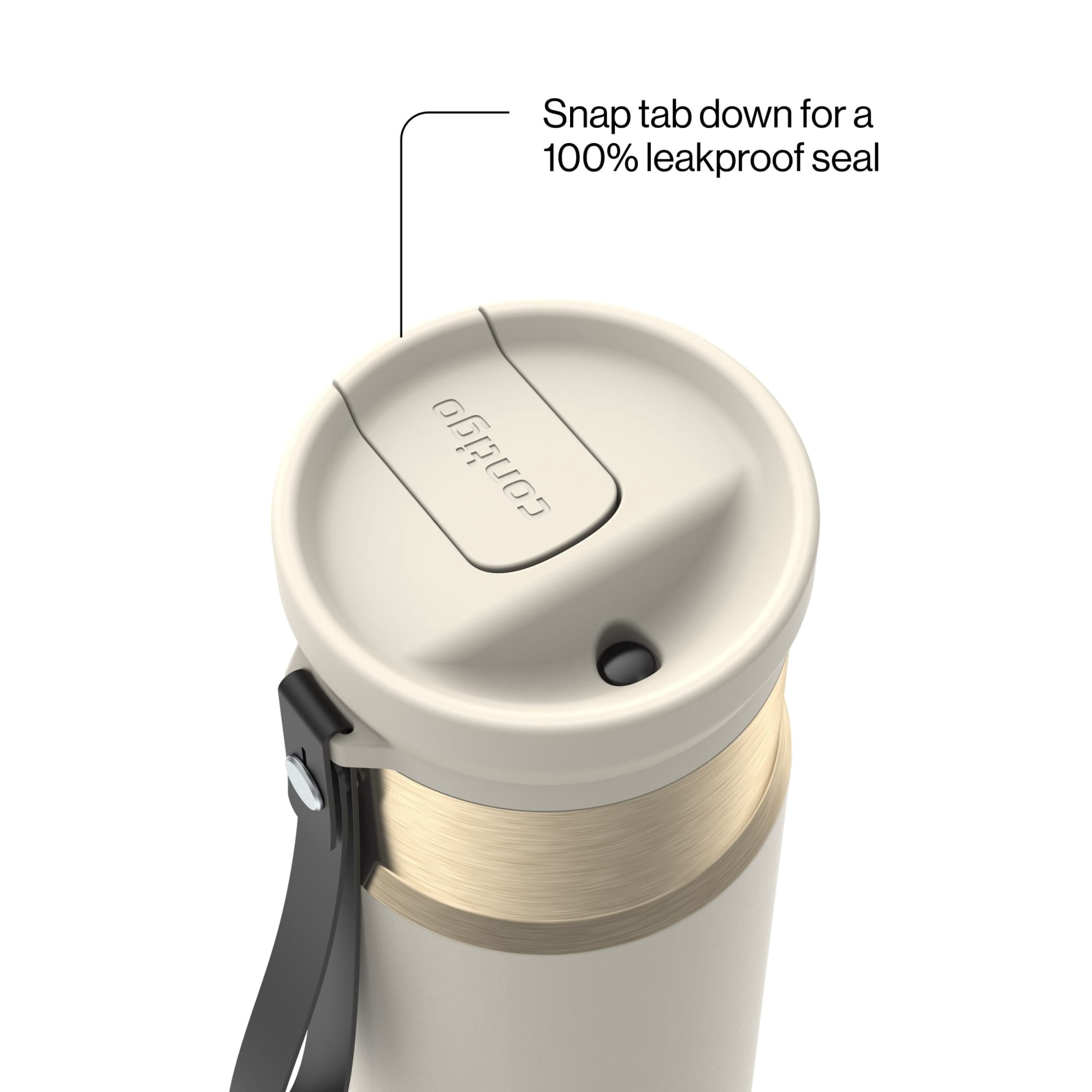 Contigo SnapSeal Leakproof Stainless Steel Reusable Water Bottle with Carrying Strap, Black/Bronze, 16 oz