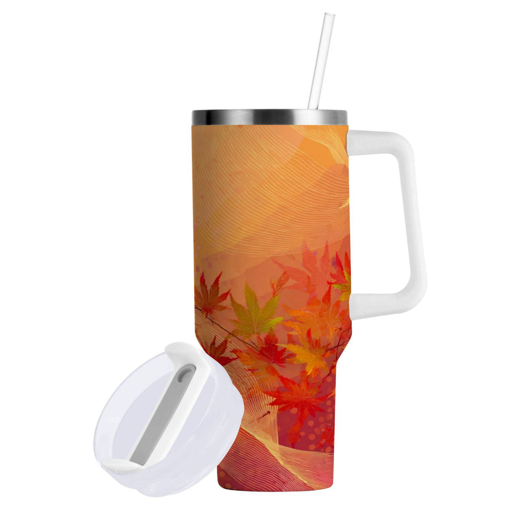 40 oz Insulated Stainless Steel Tumbler Double Wall Stainless Steel Tumbler with 2-Way Drinking Red Maple Leaves in Autumn