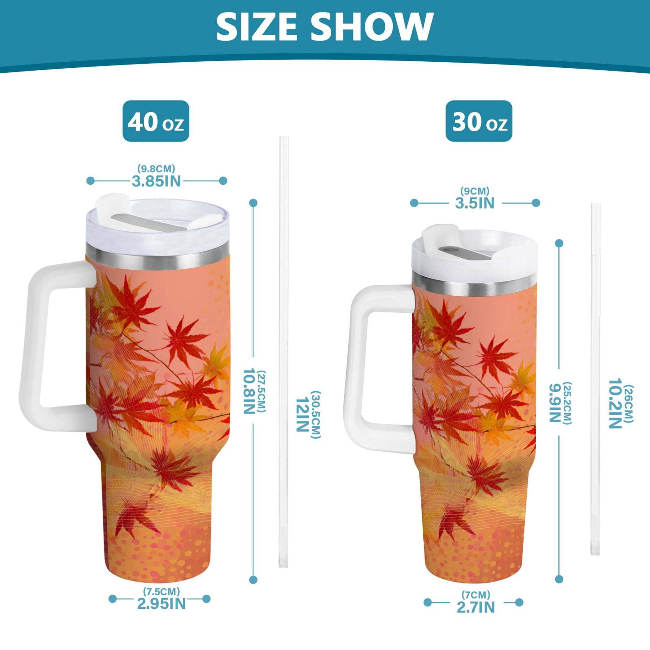 40 oz Insulated Stainless Steel Tumbler Double Wall Stainless Steel Tumbler with 2-Way Drinking Red Maple Leaves in Autumn