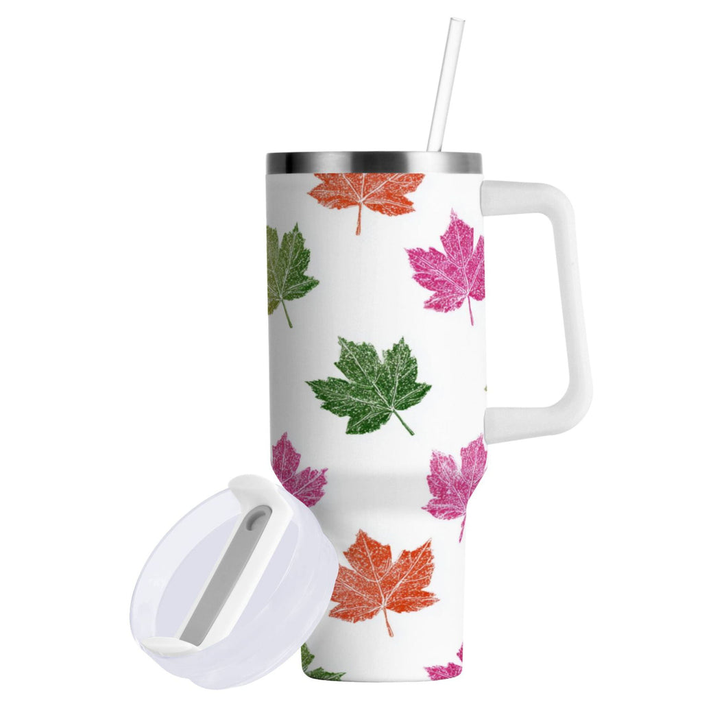 40 oz Insulated Stainless Steel Tumbler Double Wall Stainless Steel Tumbler with 2-Way Drinking Pink Maple Leaf