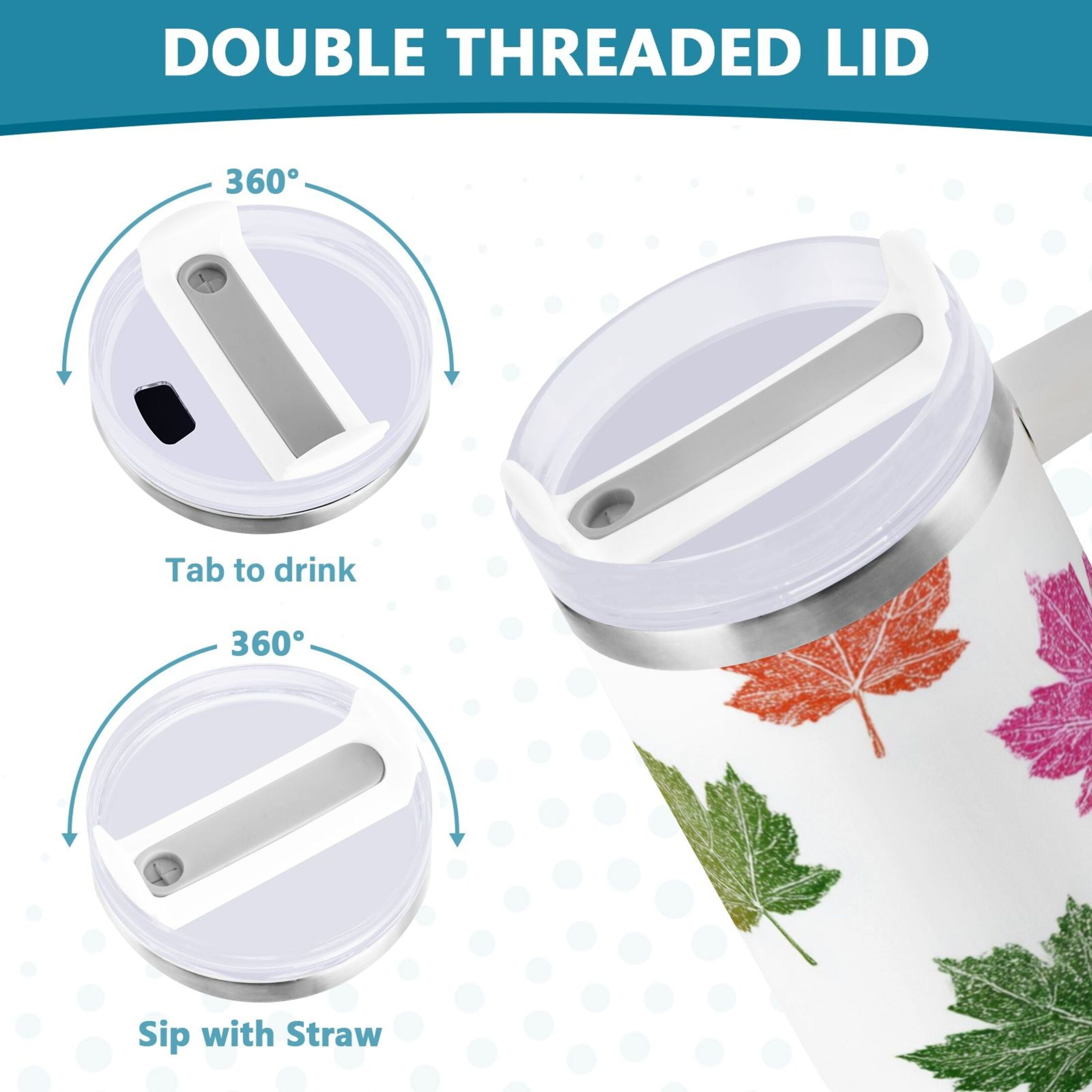 40 oz Insulated Stainless Steel Tumbler Double Wall Stainless Steel Tumbler with 2-Way Drinking Pink Maple Leaf