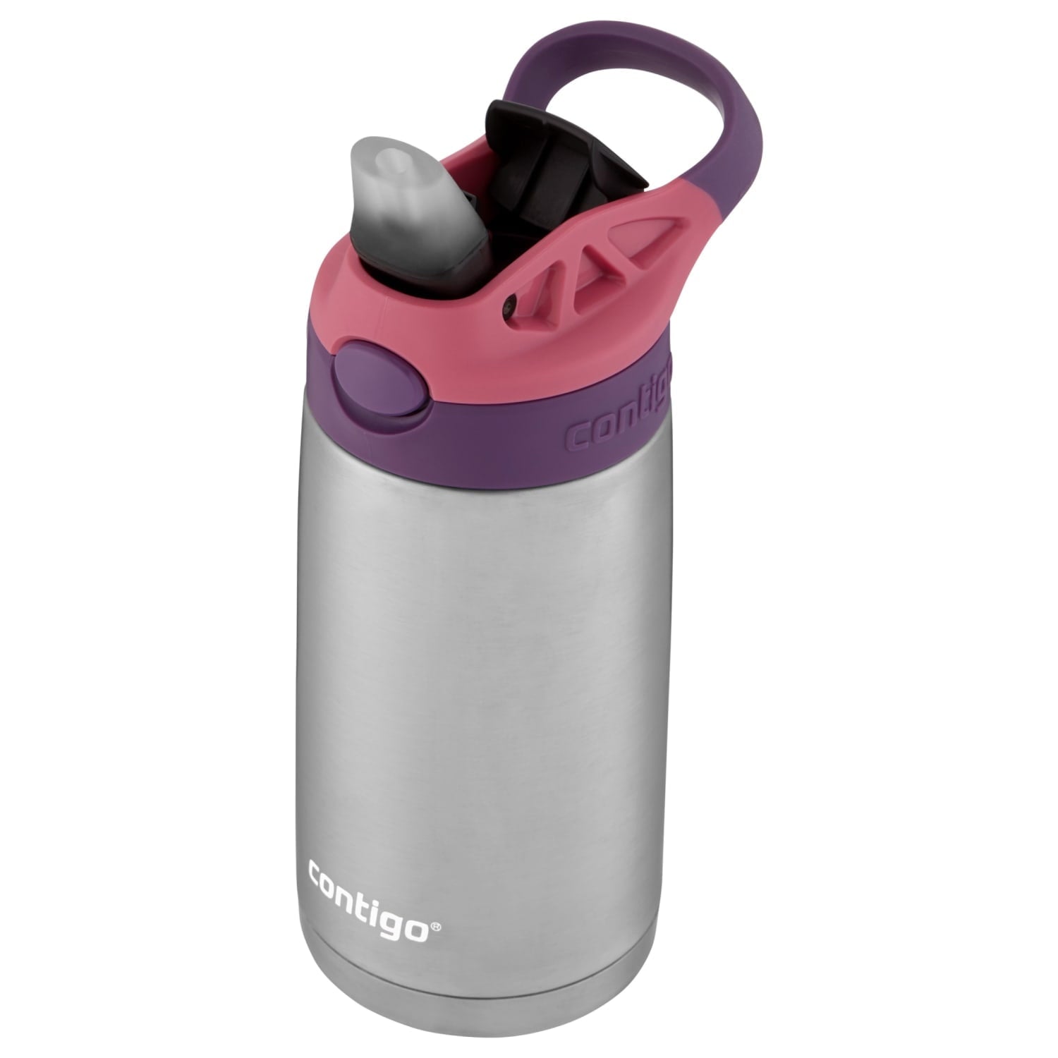 Contigo Kids Stainless Steel Water Bottle with Redesigned AUTOSPOUT Straw Lid Eggplant and Punch, 13 fl oz.