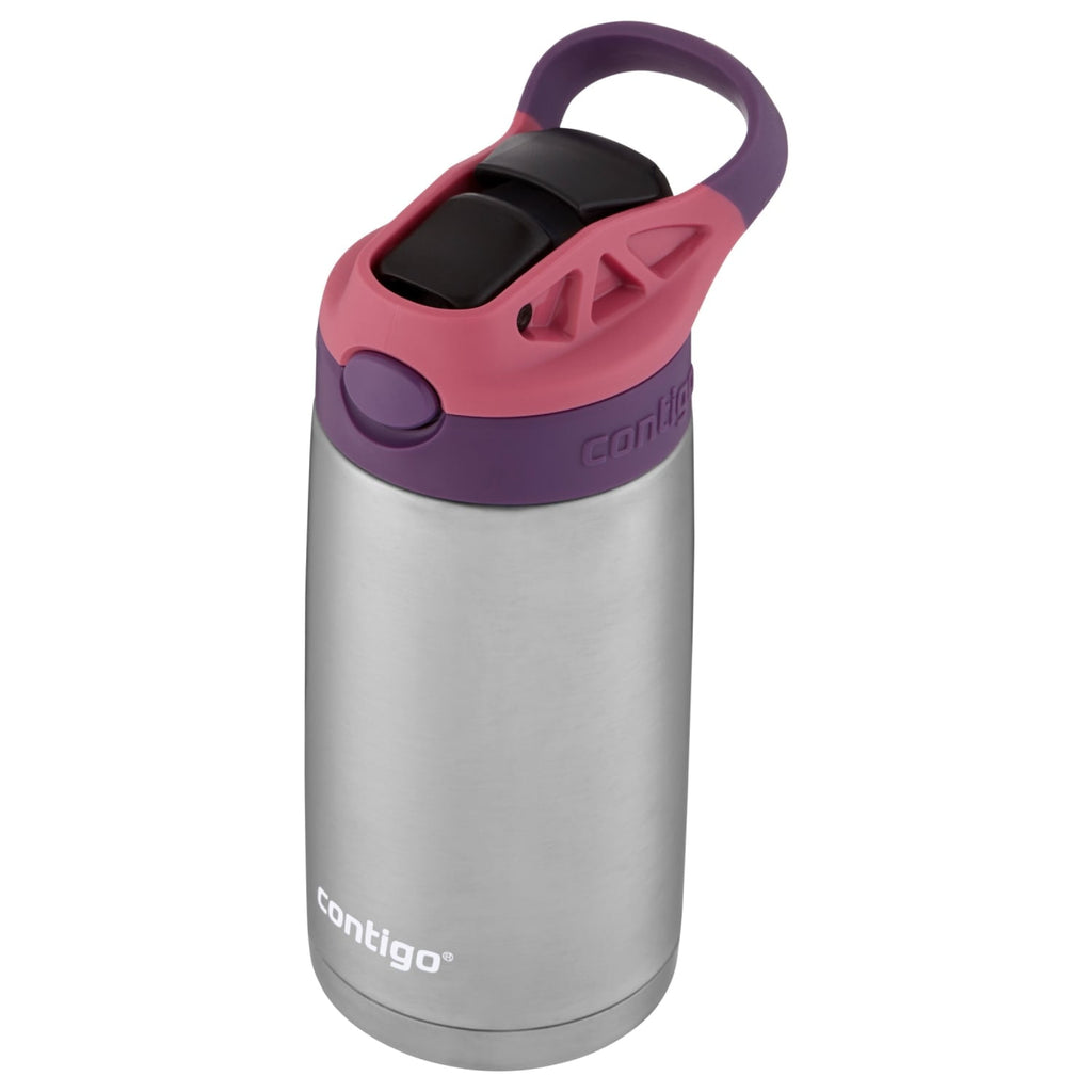 Contigo Kids Stainless Steel Water Bottle with Redesigned AUTOSPOUT Straw Lid Eggplant and Punch, 13 fl oz.