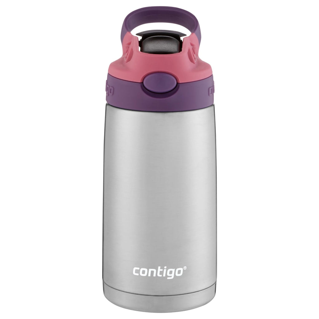 Contigo Kids Stainless Steel Water Bottle with Redesigned AUTOSPOUT Straw Lid Eggplant and Punch, 13 fl oz.