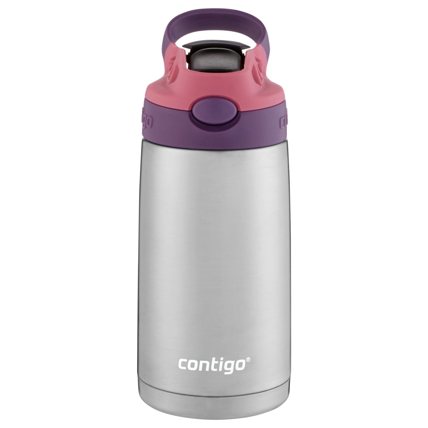 Contigo Kids Stainless Steel Water Bottle with Redesigned AUTOSPOUT Straw Lid Eggplant and Punch, 13 fl oz.