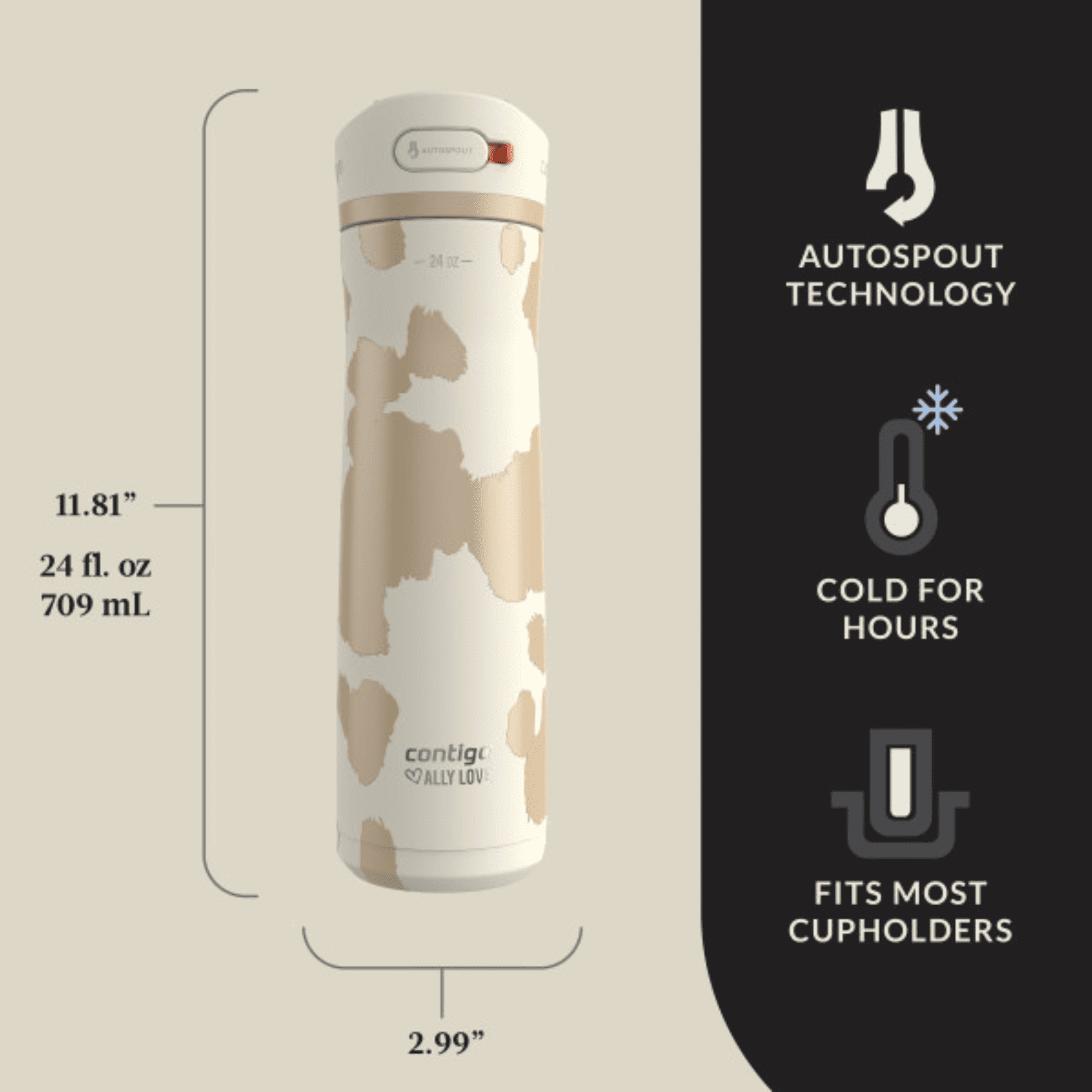 Contigo x Ally Love Ashland Chill 2.0 Stainless Steel Water Bottle with Autospout Lid, 24 oz, Oatmilk
