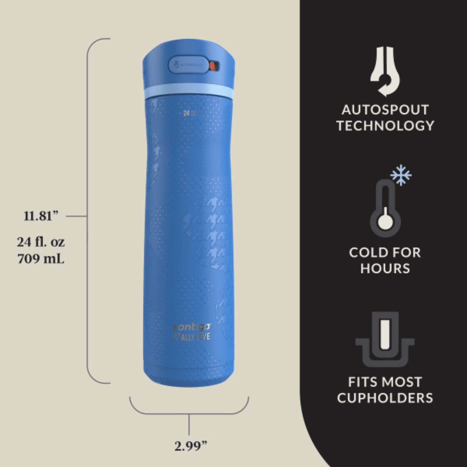 Contigo x Ally Love Ashland Chill 2.0 Stainless Steel Water Bottle with Autospout Lid, 24 oz, Oatmilk