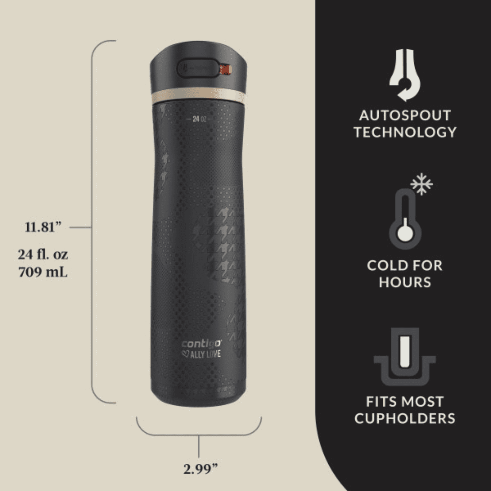 Contigo x Ally Love Ashland Chill 2.0 Stainless Steel Water Bottle with Autospout Lid, 24 oz, Oatmilk