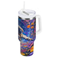 40 oz Insulated Stainless Steel Tumbler Double Wall Stainless Steel Tumbler with 2-Way Drinking Astronaut and Colorful Flowers