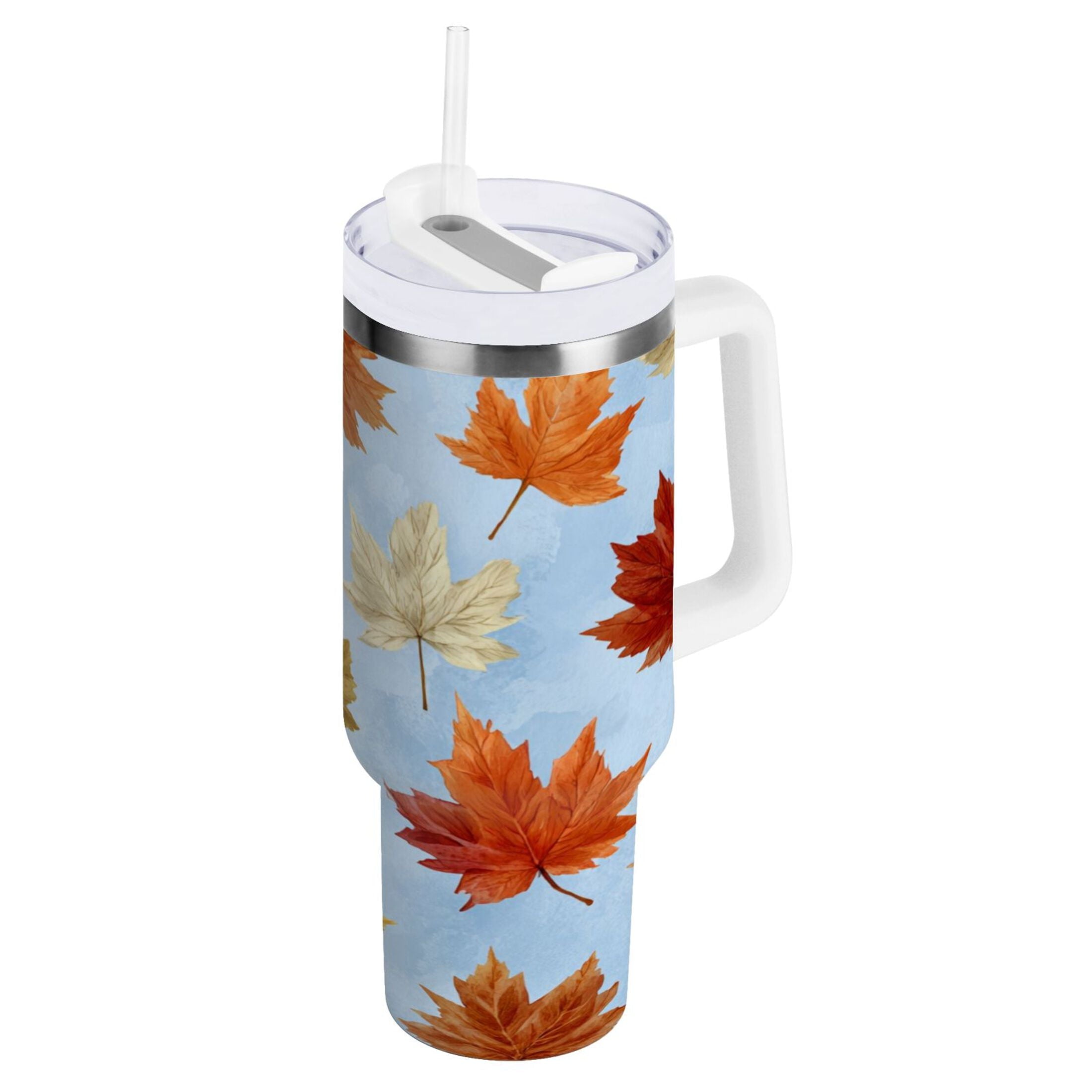 30 oz Insulated Stainless Steel Tumbler Double Wall Stainless Steel Tumbler with 2-Way Drinking Autumn Maple Leaves