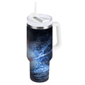 40 oz Insulated Stainless Steel Tumbler Double Wall Stainless Steel Tumbler with 2-Way Drinking Baseball with Water and Fire