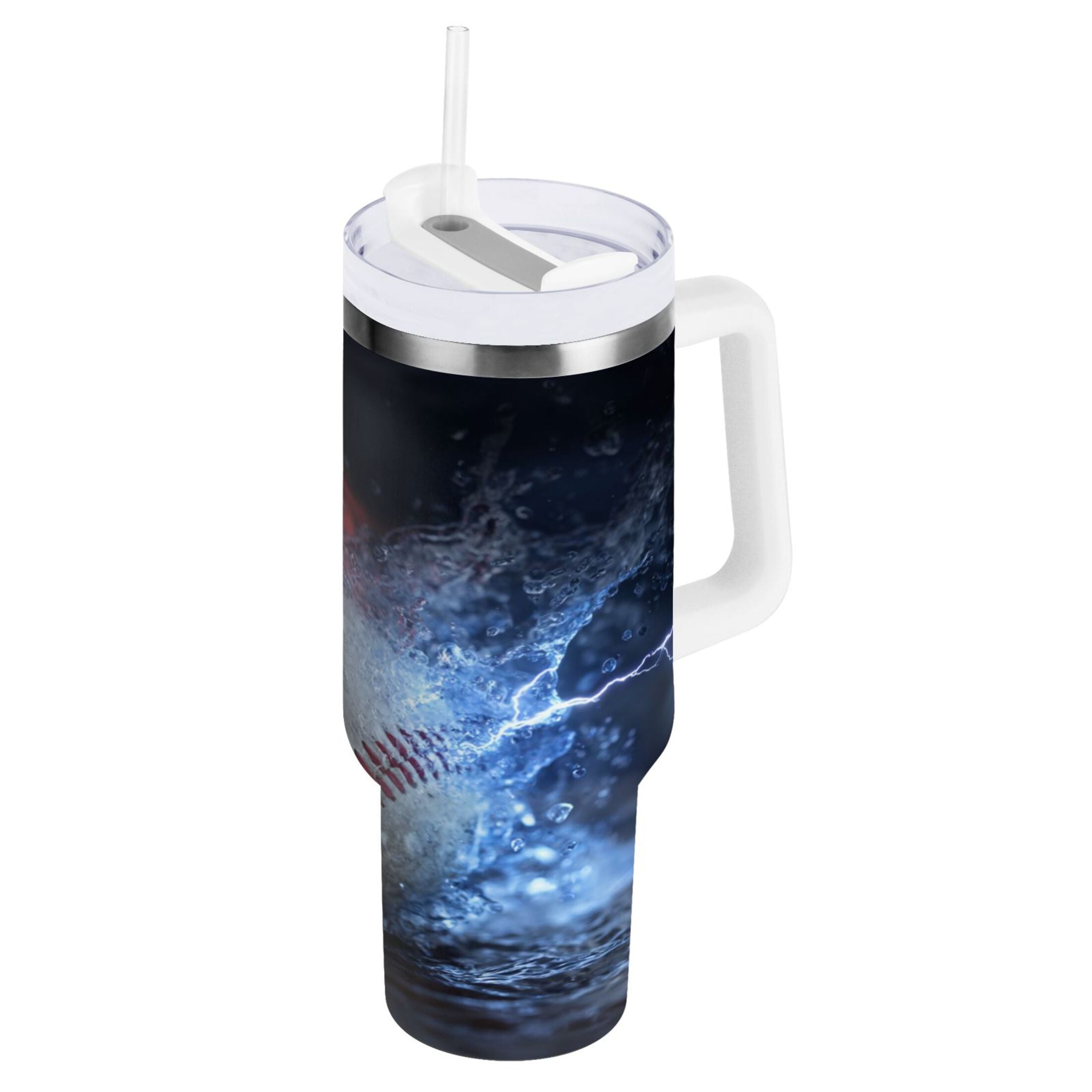 40 oz Insulated Stainless Steel Tumbler Double Wall Stainless Steel Tumbler with 2-Way Drinking Baseball with Water and Fire
