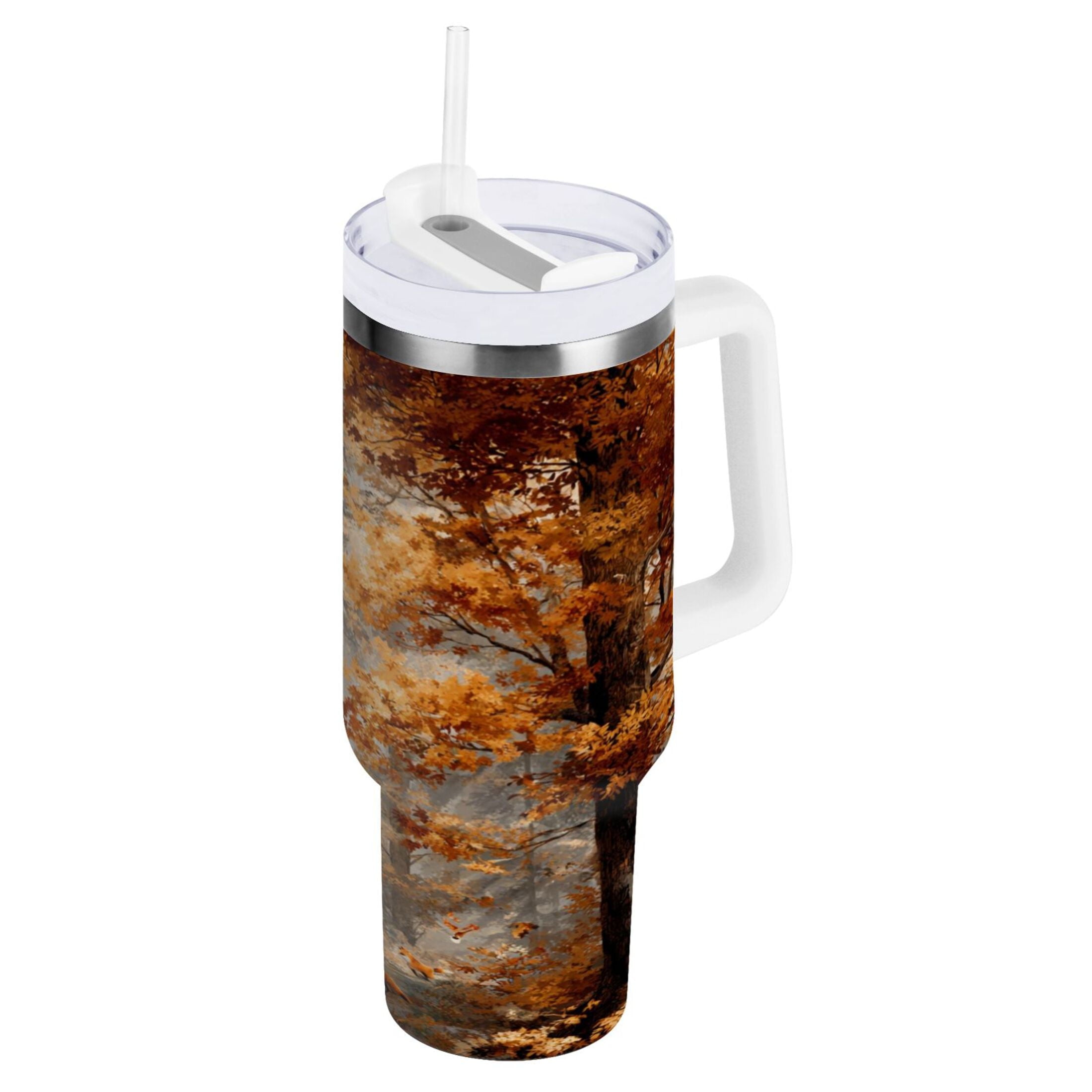 30 oz Insulated Stainless Steel Tumbler Double Wall Stainless Steel Tumbler with 2-Way Drinking Beautiful Autumn Forest